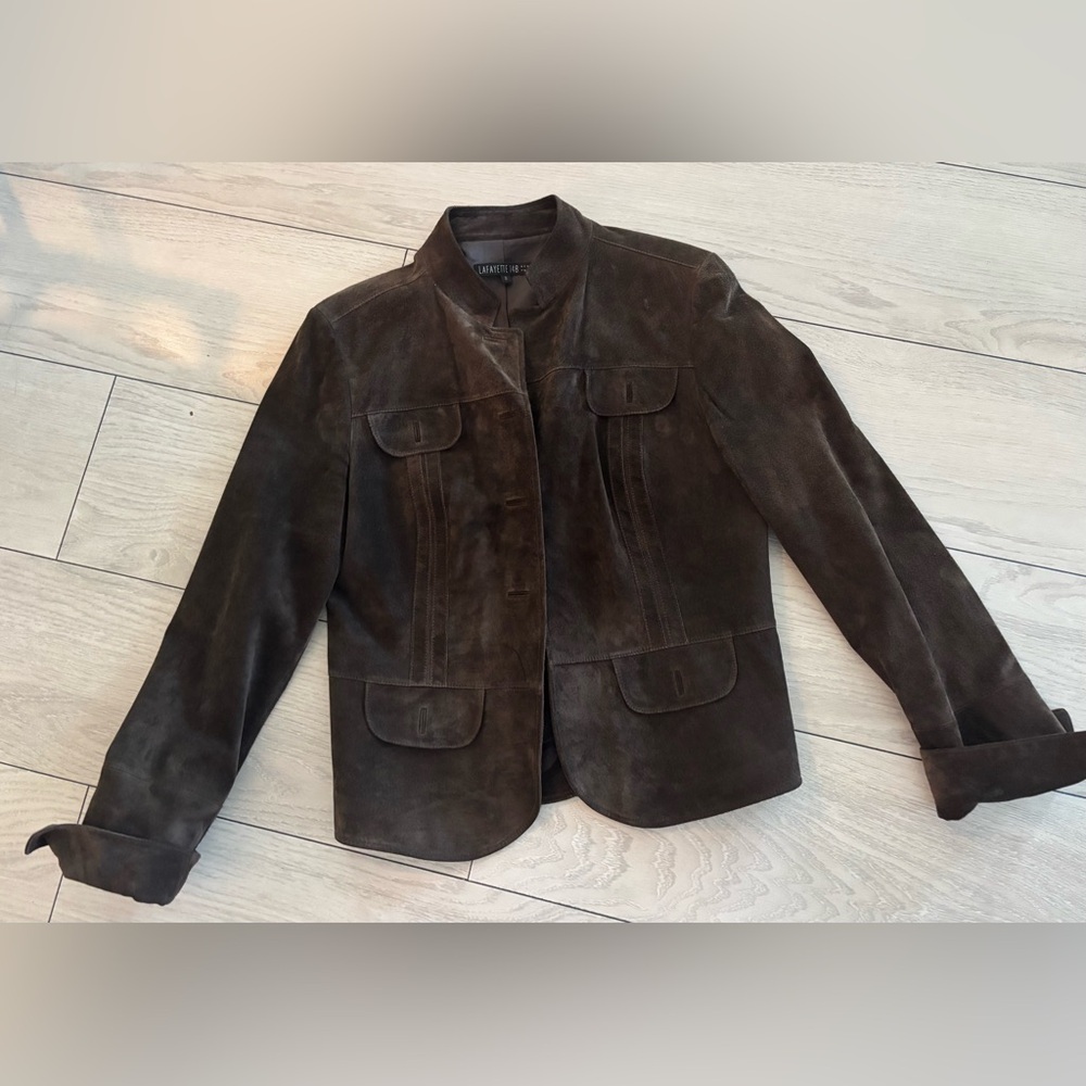 Lafayette 148 New York Dark Brown Suede Jacket made in USA!